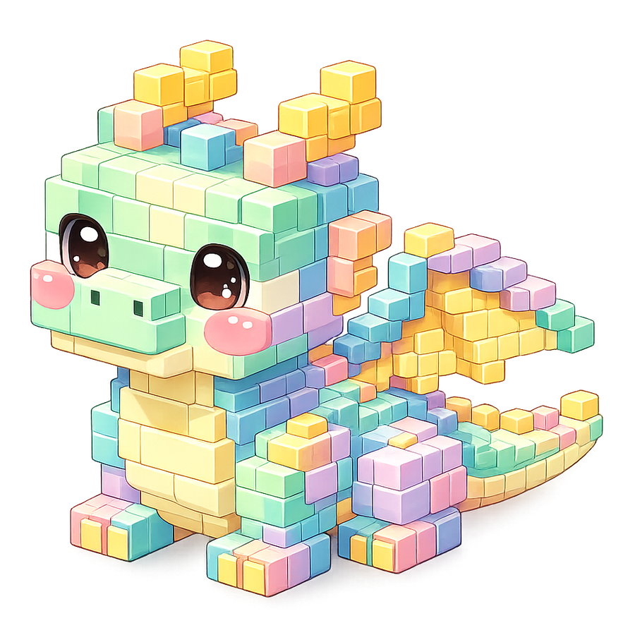 มังกร Voxel สีพาสเทล